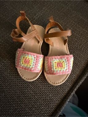 Toddler girl Crochet Strap Sandals in Pink and Tan